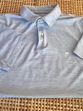 Southern Lure Youth XL Light Blue & White stripe golf Polo shirt w/skipjack logo